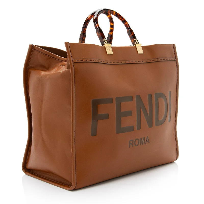 Fendi Baguette bags with a hand - embroidered floral design for a romantic and elegant touchFendi Leather Sunshine Large Shopper Tote (SHF-H9Z314)