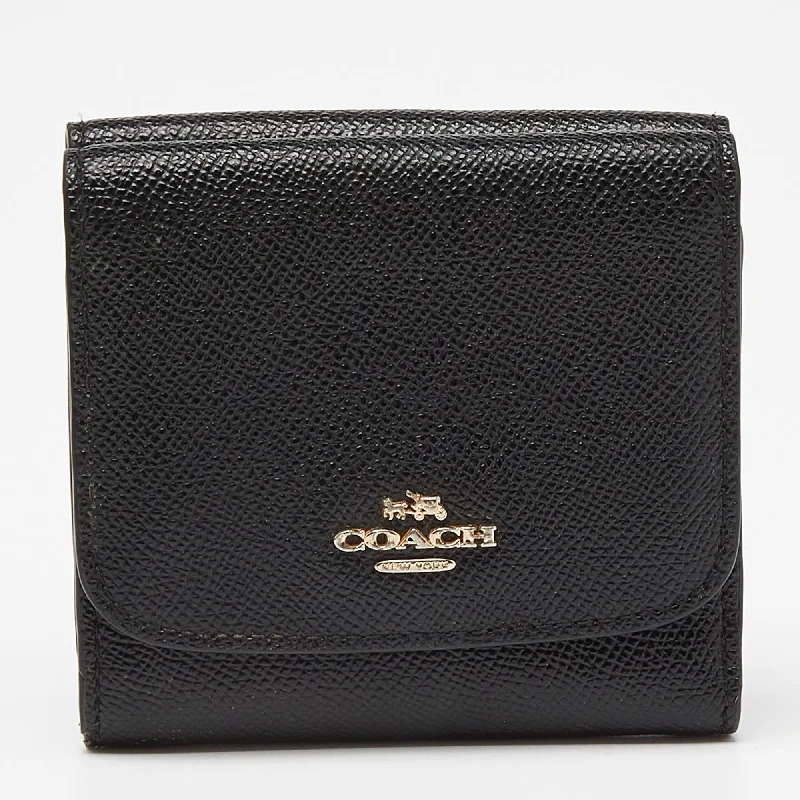 Ladies Coach Tabby bags with gold - toned hardware for a touch of luxuryBlack Leather Trifold Compact Wallet