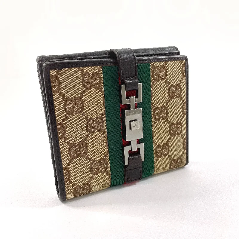 Women Gucci Sylvie bags with a leather - wrapped handleGUCCI Bifold Wallet 05474 GG canvas Brown Sherry line Jackie unisex Used