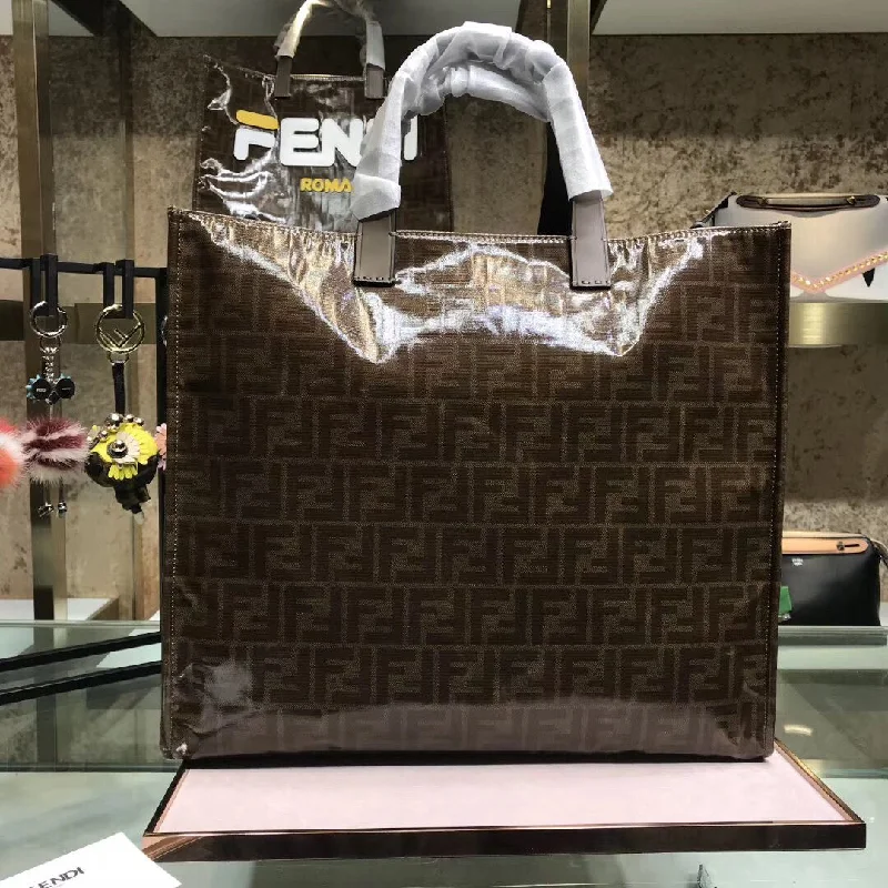 Fendi bags with a detachable mirror inside for quick touch - ups and groomingFendi Glazed Multicolor Fabric Shopper Blue Logo Bag