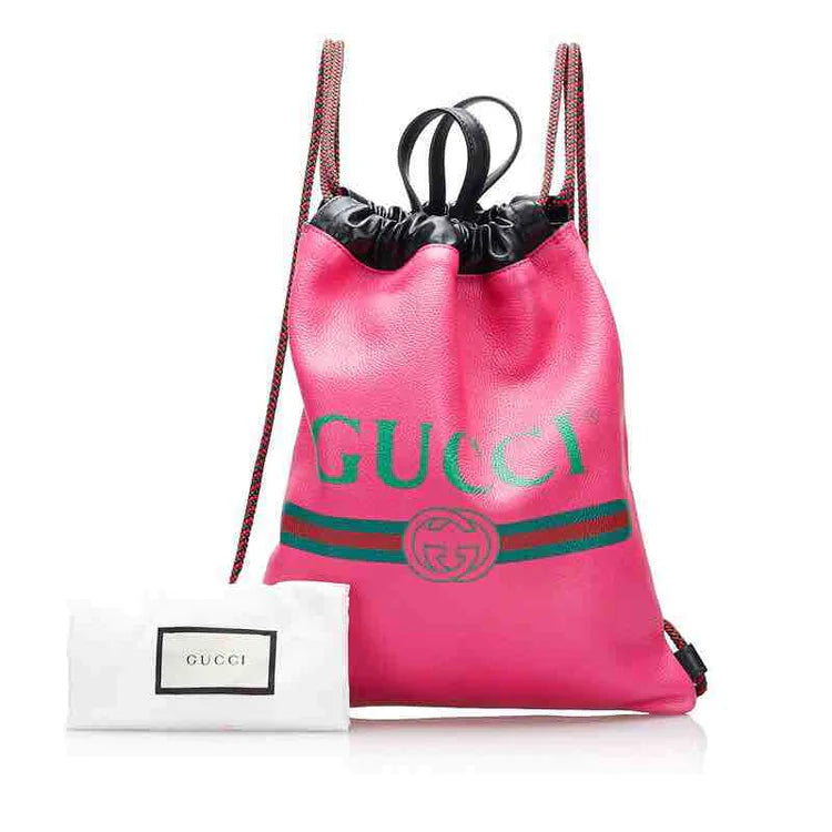 Ladies Gucci shoulder bags with a magnetic - closure flapGUCCI Drawstring Backpack, Pink Leather