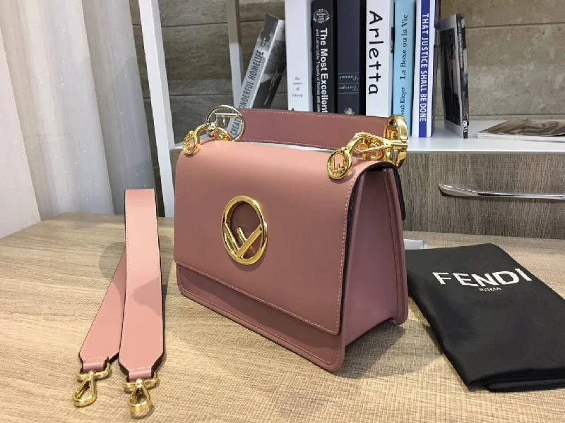 Ladies Fendi Peekaboo bags with a detachable shoulder strap for different carrying optionsFendi Kan I F Shoulder Bag In Pink Calfskin