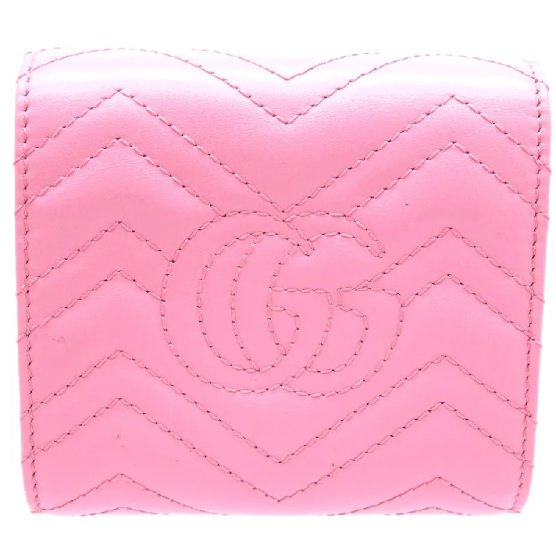 Gucci handbags for women with a back - zip pocketGUCCI Bifold Wallet 598629 leather pink Compact wallet GG Marmont Women Used