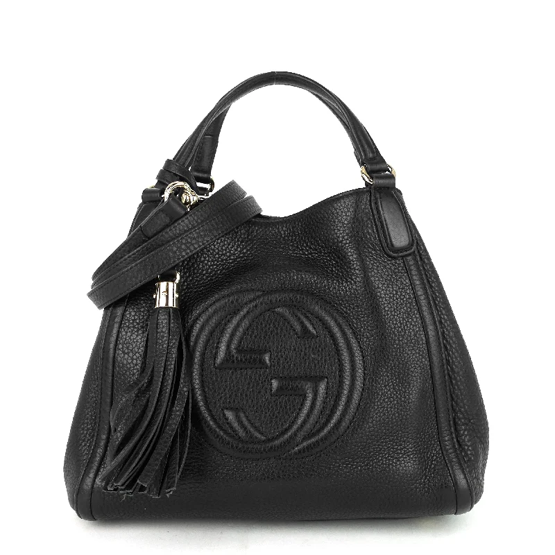 Women Gucci bags with a snap - button closure and a decorative charmSoho Small Pebbled Calfskin Satchel Bag