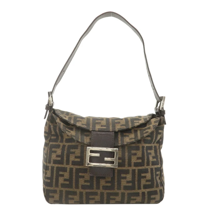 Ladies Fendi Peekaboo bags with a hand - carved leather detail for a unique and artisanal touchFENDI Zucca Canvas Leather Shoulder Bag Brown Black 222826426