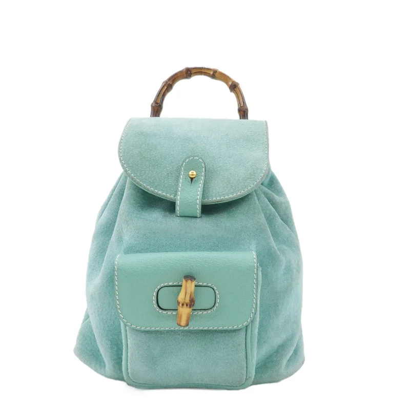 Ladies Gucci shoulder bags with a single - handle designGUCCI Bamboo Suede Leather Mini Back Pack Green 003.2058.0030