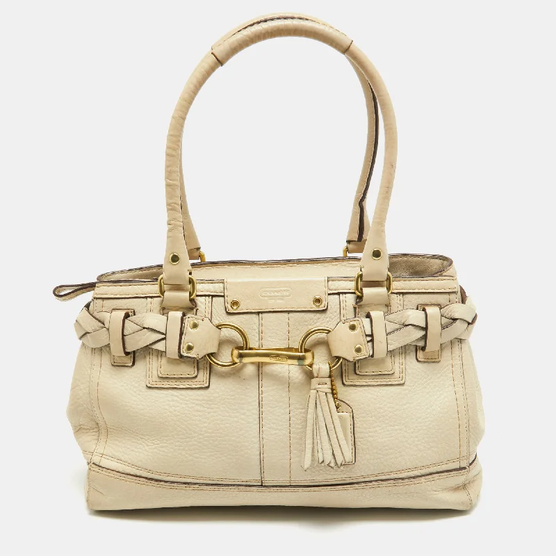 Coach backpacks with a hidden back pocket for securityOff White Leather Hampton Tote