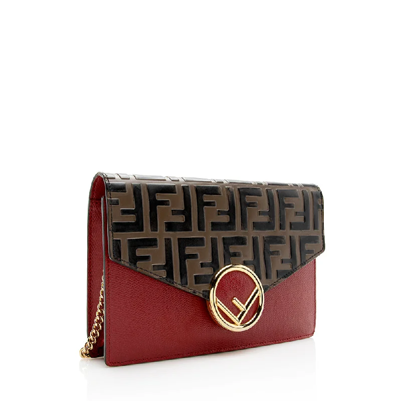 Fendi bags with a touch - screen - friendly pocket for using devices without taking them outFendi FF Embossed Calfskin Wallet on Chain Mini Bag (SHF-20480)