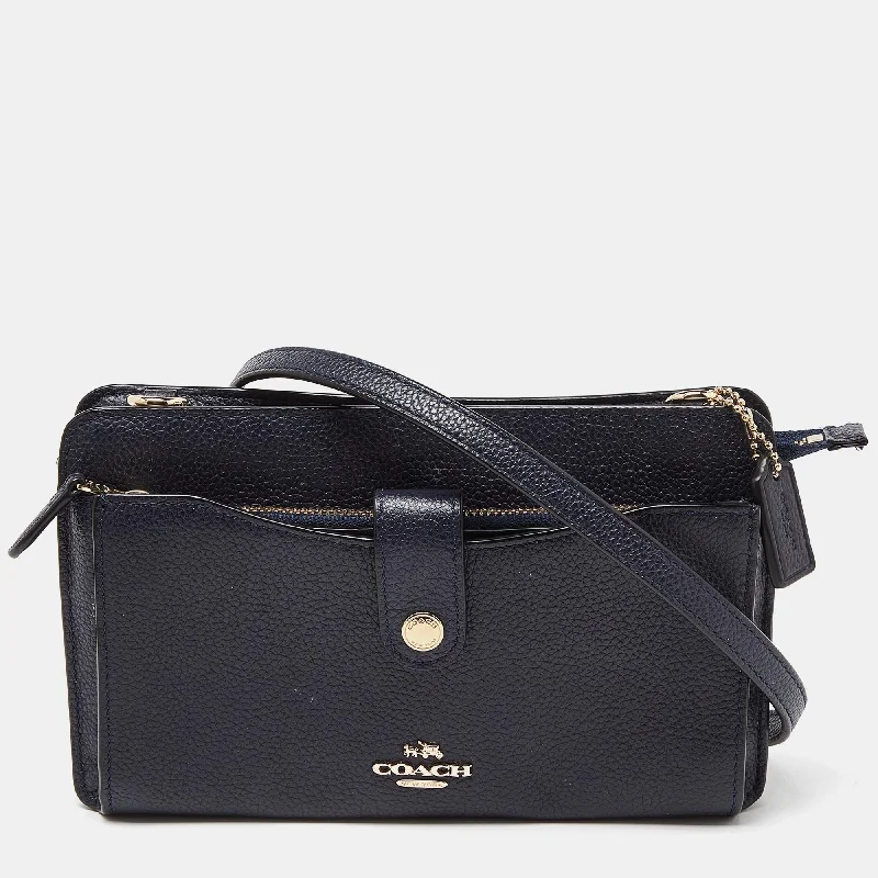 Ladies Coach Rogue bags with a star - shaped charm for a playful touchNavy Blue Leather Noa Pop Up Crossbody Bag