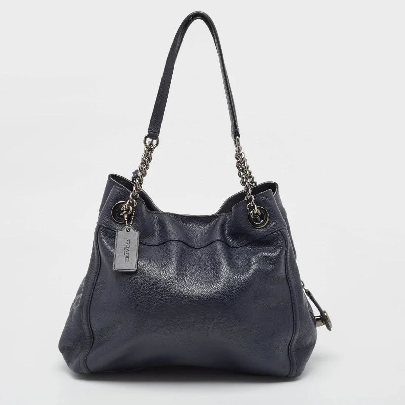 Ladies Coach shoulder bags with a tassel - decorated zipper for added charmNavy Blue Leather Edie Shoulder Bag