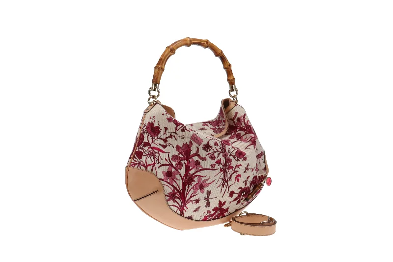 Ladies Gucci Dionysus bags with a star - shaped charmGucci Floral Canvas Bamboo Two Way Hobo Bag