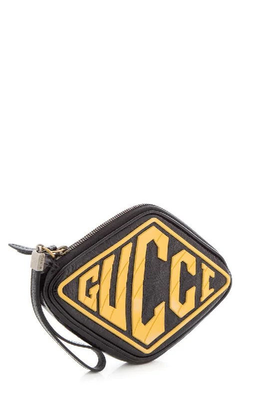 Women Gucci bags with interlocking G hardware for a classic lookGucci Black & Yellow Patent Leather Retro Logo Wristlet