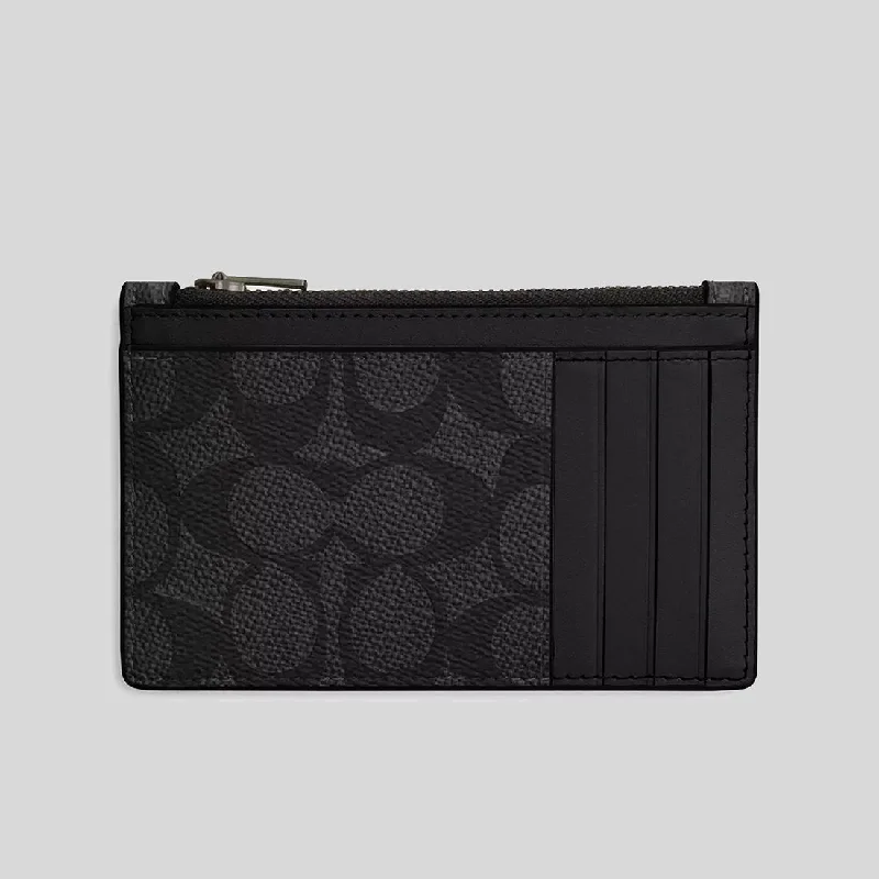 Coach crossbody bags with a printed floral pattern for a feminine touchCOACH Zip Card Case In Signature Canvas Charcoal/Black CV764