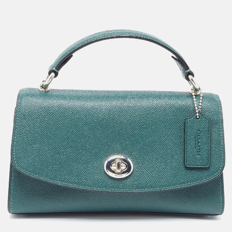 Ladies Coach Tabby bags with a textured leather surface for a more tactile lookGreen Leather Tilly Top Handle Bag