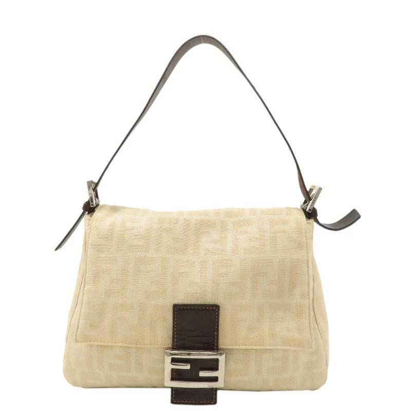 Ladies Fendi crossbody bags with a single - strap design for simplicity and ease of useFENDI Zucca Mamma Baguette Canvas Leather Bag Beige 26325