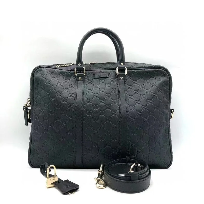 Women Gucci bags with a zippered interior pocketGucci Black Embossed Leather Two-Way Work Bag - Medium