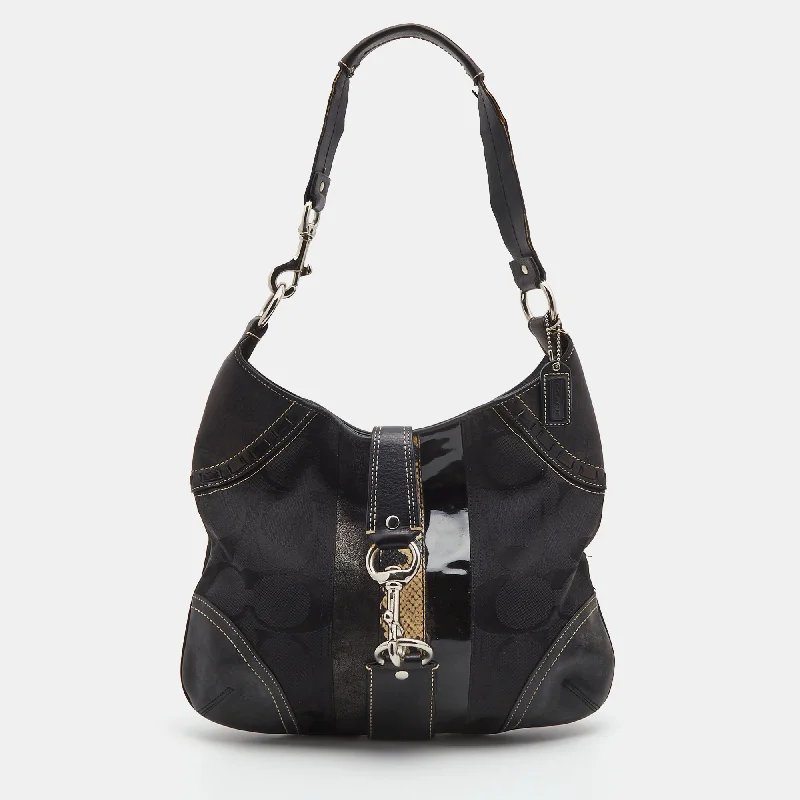 Ladies Coach Tabby bags with a detachable shoulder strapBlack Signature Canvas And Leather Hamilton Hobo