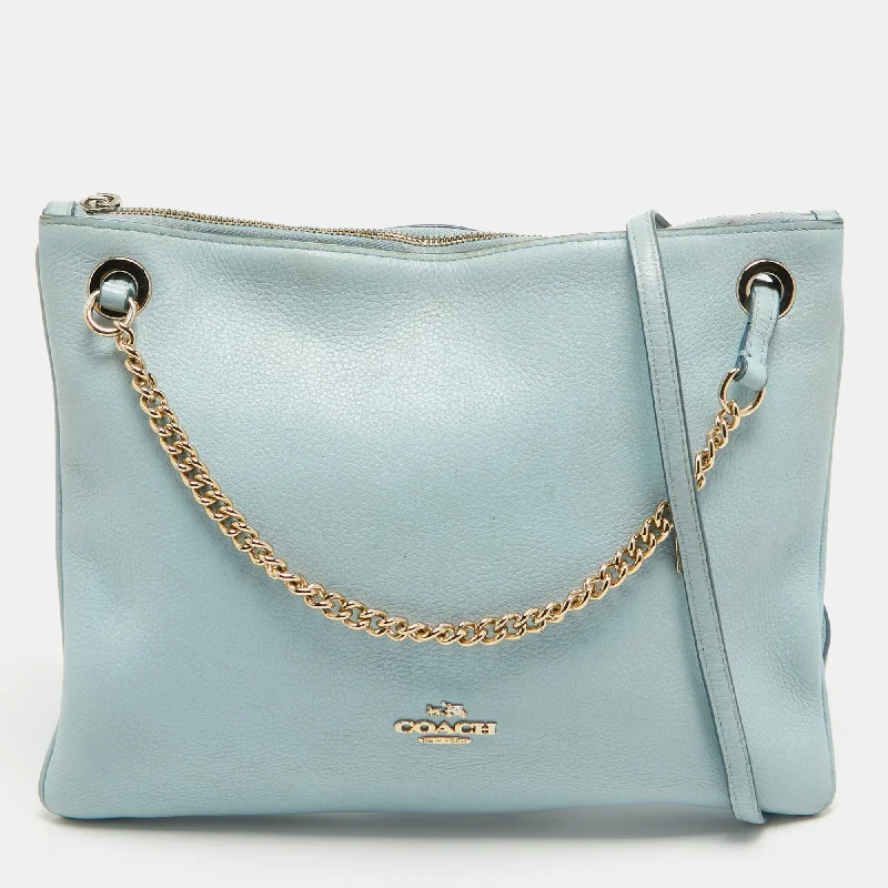 Coach crossbody bags with a woven leather strap for a unique textureBlue Leather Zip Chain Crossbody Bag