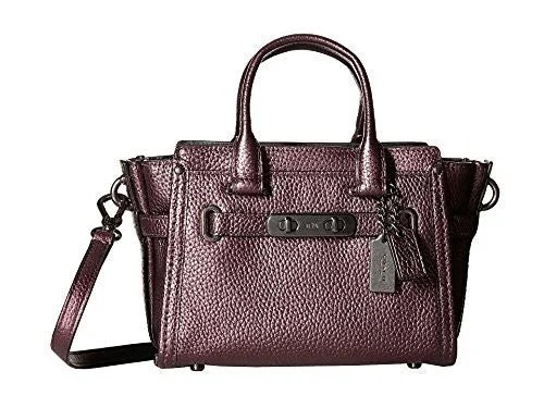 Coach bags with a front - flap pocket and a turnlock for a classic aestheticCoach Swagger 20 Pebble Leather Metallic Black Cherry Handbag Small Crossbody