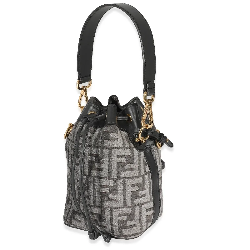 Fendi backpacks with a retractable handle for easy transportationFendi Grey Tapestry Fabric FF Mon Tresor Bucket Bag