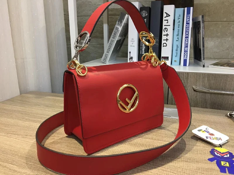 Fendi Sunshine Shopper bags with a contrast - stitched handle for a unique and stylish lookFendi Kan I F Shoulder Bag In Red Calfskin