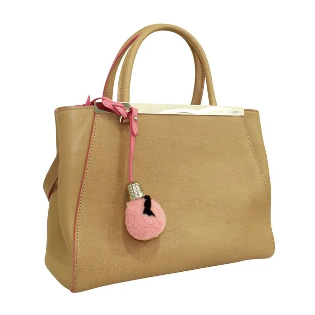 Fendi Sunshine Shopper bags with a structured silhouette and a magnetic - snap closureFENDI Brown Petit 2 Jours Handbag With Pink Charm