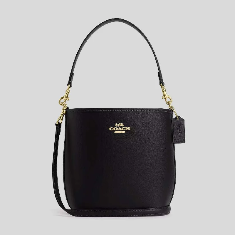 Ladies Coach shoulder bags with a tassel - decorated zipper for added charmCOACH City Bucket Bag In Pebble Leather Black CT801