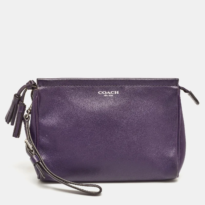 Small - sized Coach crossbody bags in smooth pebble leather for a compact carryPurple Leather Wristlet Clutch