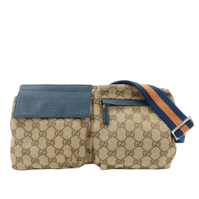 Gucci Dionysus bags for women with tiger - head claspsGUCCI GG Canvas Leather Waist Bag Waist Pouch Beige Navy 28566