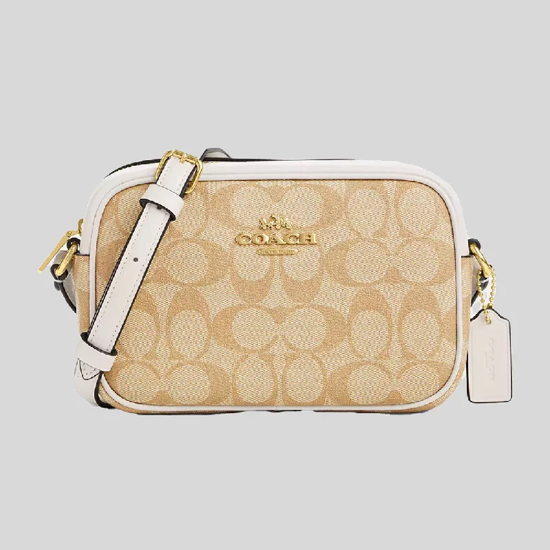 Ladies Coach crossbody bags with a single - strap design for simplicityCOACH Mini Jamie Camera Bag In Signature Canvas Light Khaki/Chalk CQ874