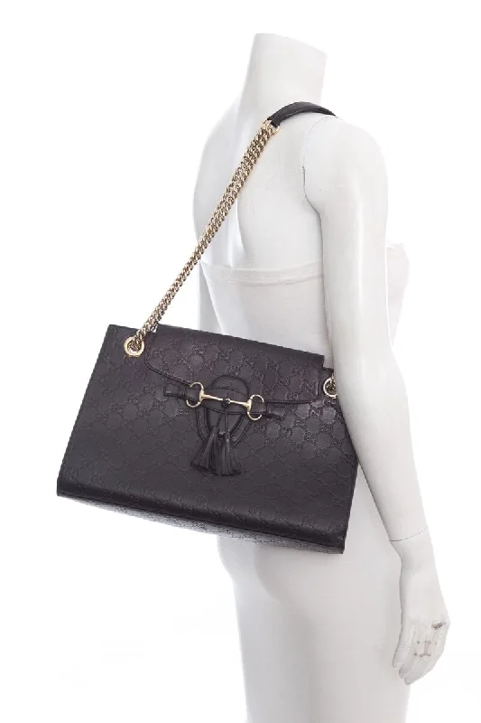 Women Gucci Sylvie bags with a leather - wrapped handleGucci Black Guccissima Chain Shoulder HandBag