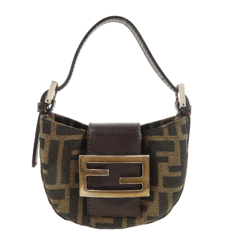 Ladies Fendi crossbody bags with a wide - width strap for enhanced comfort during long - term useFENDI Zucca Canvas Leather Pouch Khaki Brown 26673