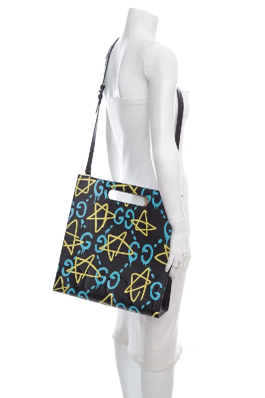 Ladies Gucci Dionysus bags with a star - shaped charmGucci Black & Blue Ghost Leather Tote