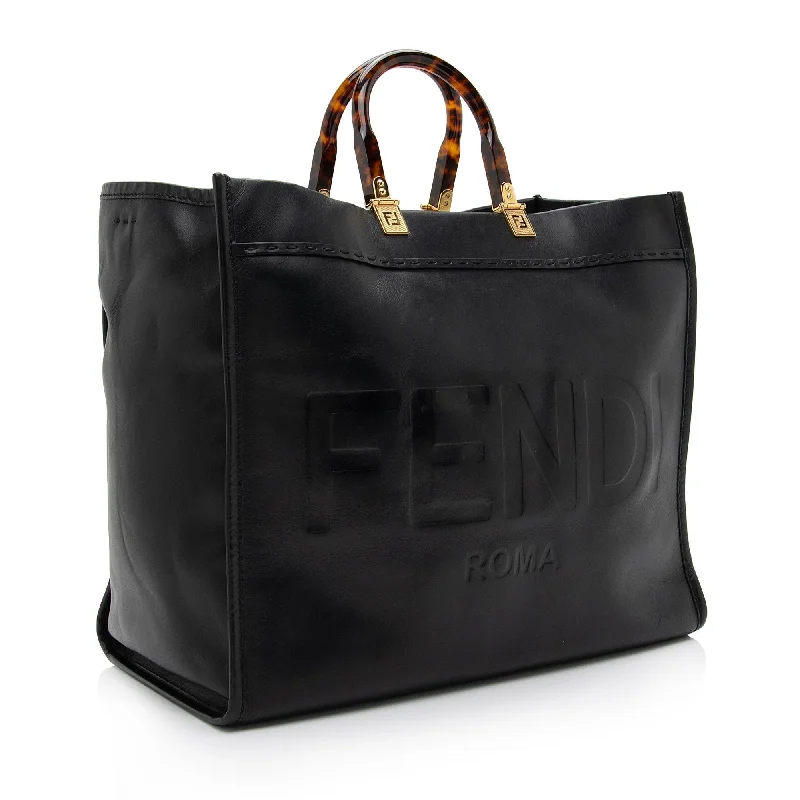 Fendi tote bags with a thermal - insulated pocket for keeping drinks hot or coldFendi Leather Sunshine Large Shopper Tote (SHF-DQT17B)