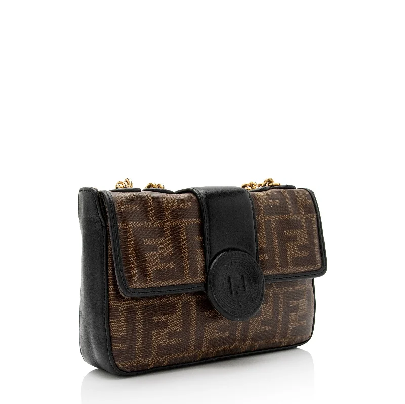 Ladies Fendi Peekaboo bags with a hand - stitched leather handle for artisanal charmFendi FF Spalmati 1974 Double F Mini Shoulder Bag (SHF-CKdmaW)