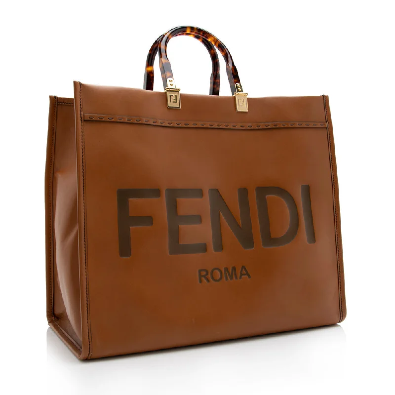 Ladies Fendi Peekaboo bags with a hand - stitched leather handle for artisanal charmFendi Leather Sunshine Large Shopper Tote (SHF-18055)