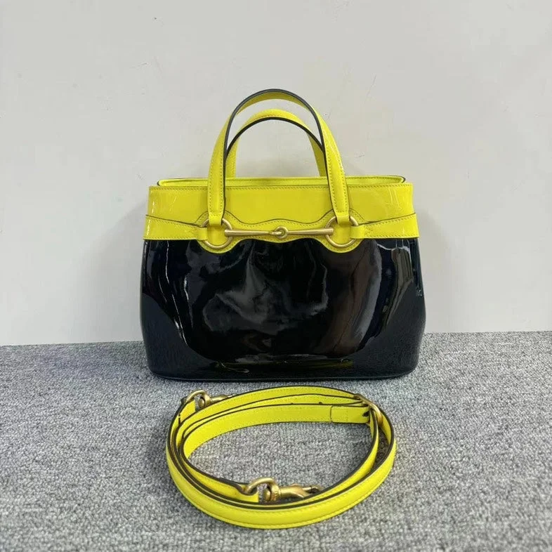 Gucci Dionysus bags for women with tiger - head claspsGucci Black And Yellow Patent Leather Two Way Bag Medium Size