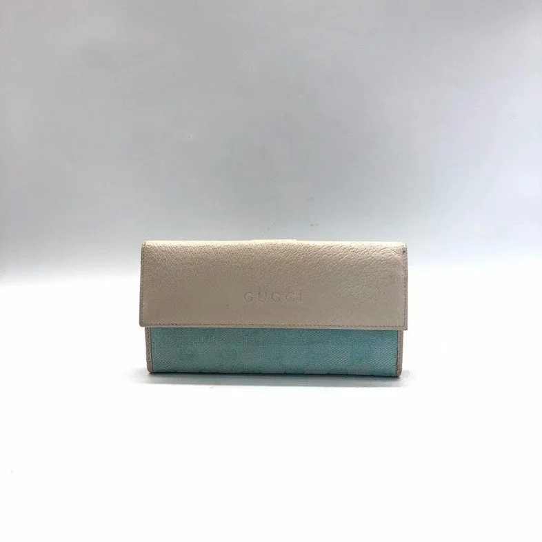 Women Gucci bags with a front - zip pocket for small itemsGucci Bifold Wallet Beige and Light Blue Medium Size