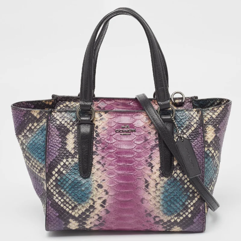 Coach handbags with a metal - framed clasp for durability and styleMulticolor Python Embossed and Leather Crosby Carryall Tote