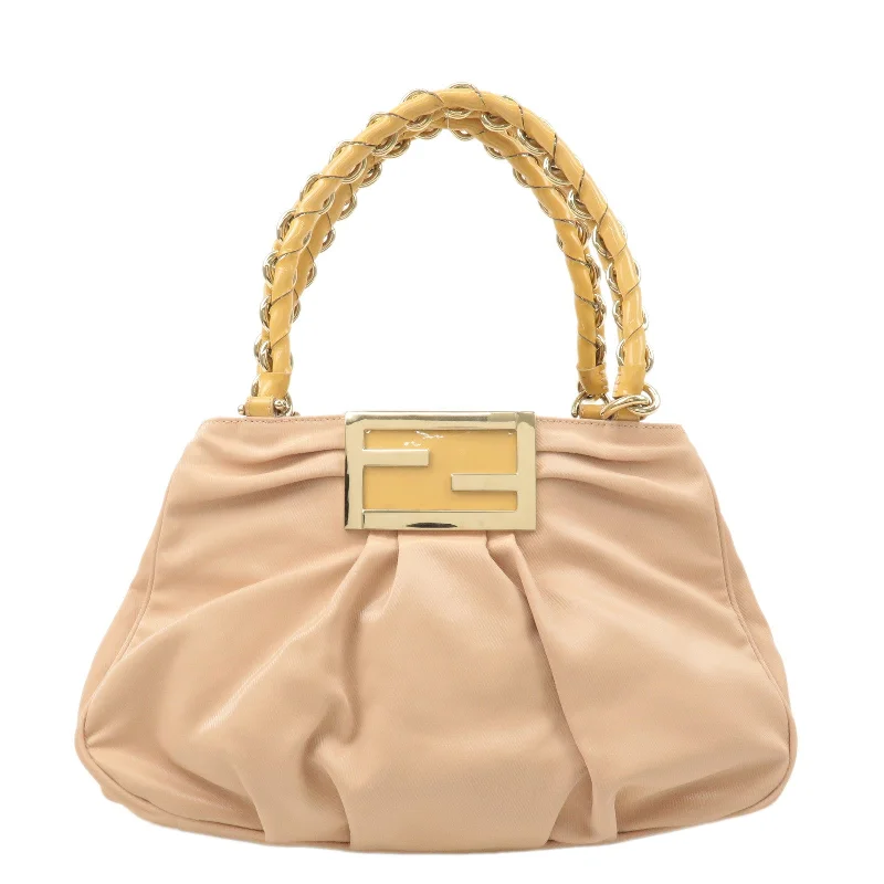 Fendi bags with a detachable makeup pouch inside for beauty - conscious usersFENDI Nylon Enamel Hand Bag Pink Beige 8BR615