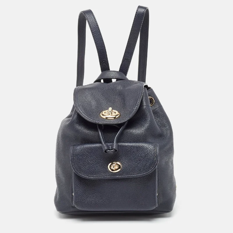 Coach Dempsey bags with a crystal - embellished C - logo for added luxuryBlack Leather Mini Turnlock Rucksack Backpack