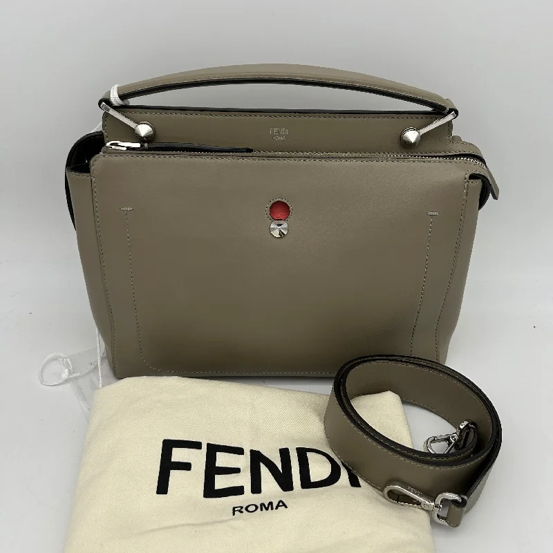 Fendi crossbody bags with a woven leather strap for a unique texture and visual appealFendi Dot Com Dove Gray Vitello Baltico Satchel Shoulder Top Handle Bag