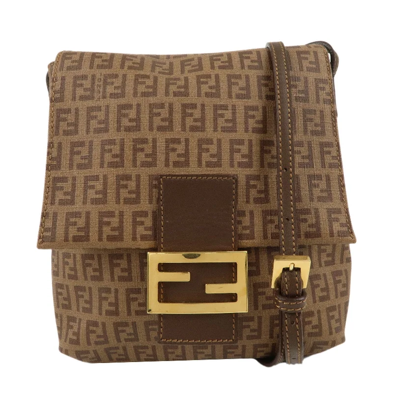 Fendi Baguette bags with a detachable shoulder strap for hands - free convenienceFENDI Zucchino Canvas Leather Shoulder Bag Beige Brown 8BT075