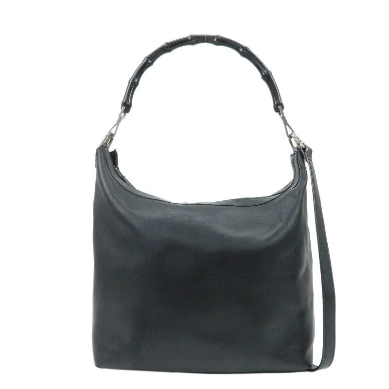 Ladies Gucci shoulder bags with a single - handle designGUCCI Bamboo Leather 2Way Shoulder Bag Black 000.0833