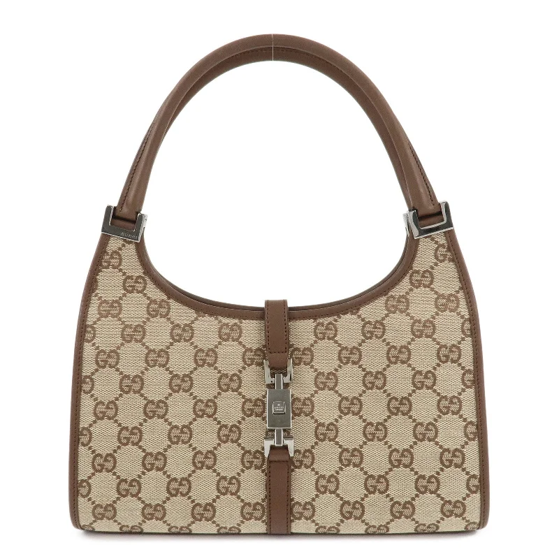 Ladies Gucci handbags with a detachable coin purse insideGUCCI Jackie GG Canvas Leather Hand Bag Beige Brown 1721