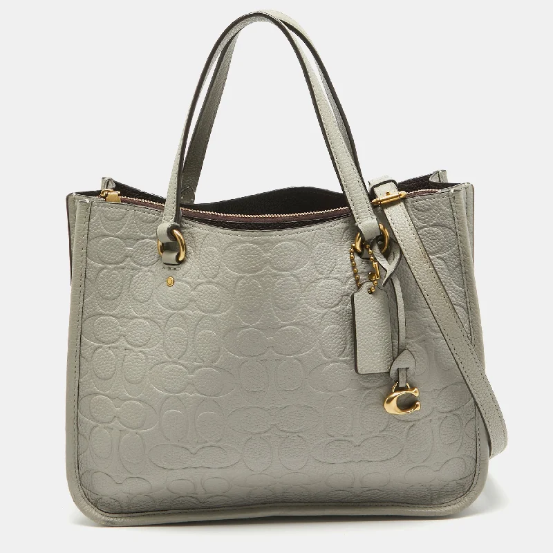 Coach backpacks with a sleek, modern design for a stylish lookGrey Signature Embossed Leather Tyler Carryall Tote