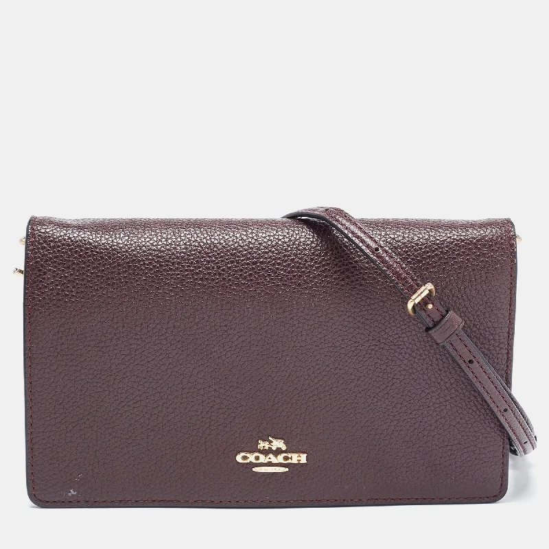 Small - sized Coach crossbody bags in smooth pebble leather for a compact carryDark Brown Pebbled Leather Hayden Foldover Clutch Bag