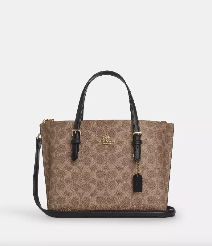 Coach bags with a front - zip pocket for small items like keys and cardsCoach Mollie Tote 25 In Signature Tan Black