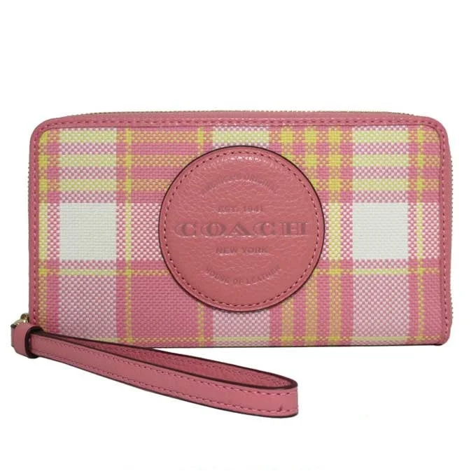 Coach Borough bags with a contrast - stitched handle for a unique lookCOACH C8680 Plaid Logo Patch Large Phone Wallet with Dempsey Strap Round Zip Smartphone Case iPhone Case