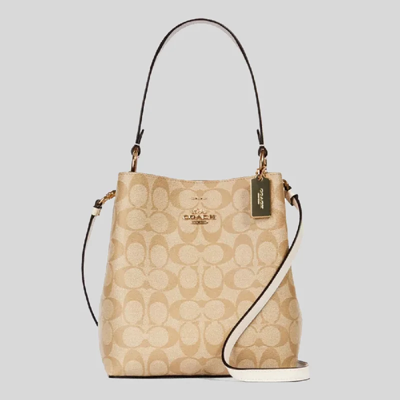 Coach tote bags with a water - resistant lining for practicalityCOACH Small Town Bucket Bag In Signature Canvas Light Khaki Chalk 2312